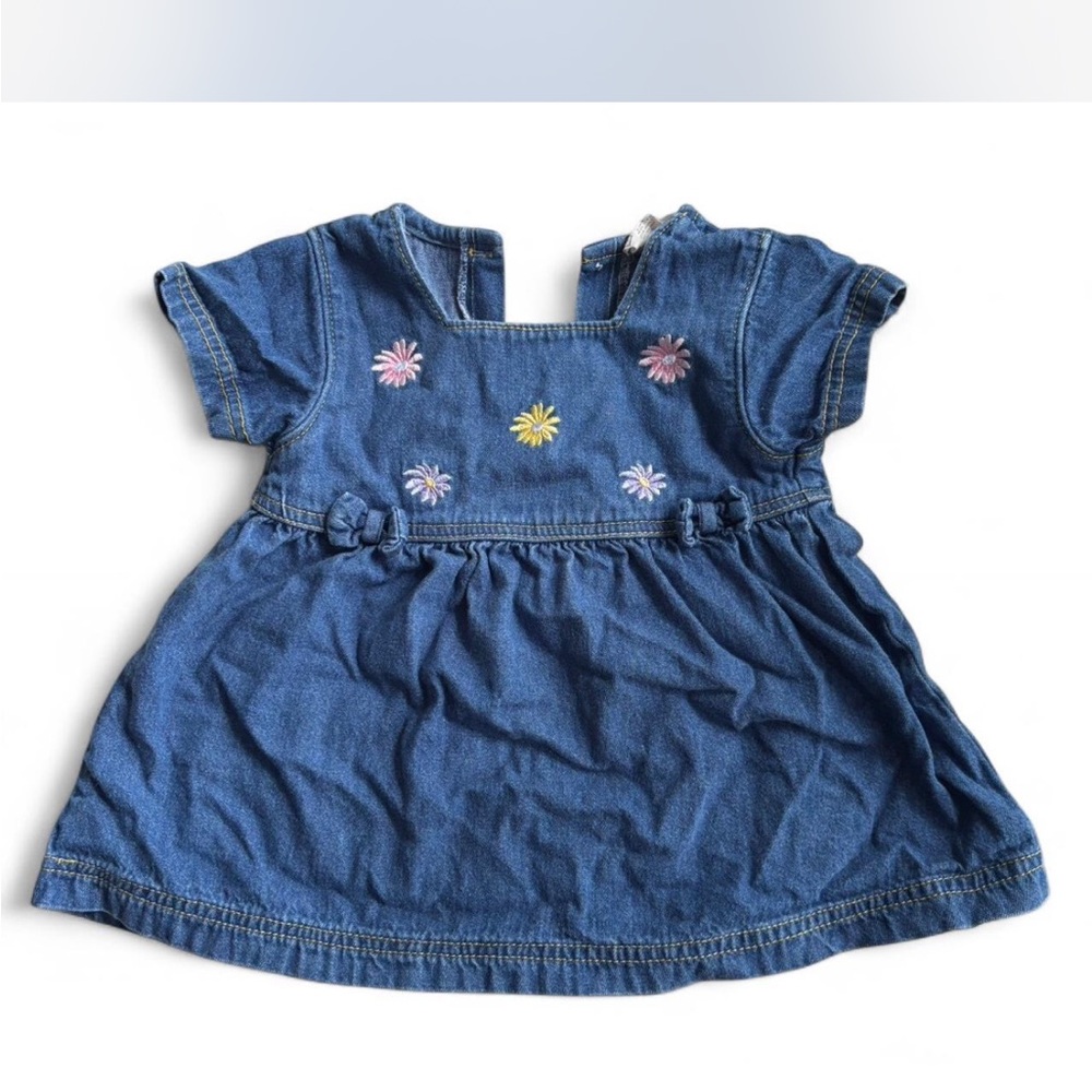 Blue Denim Dress with Floral Embroidery